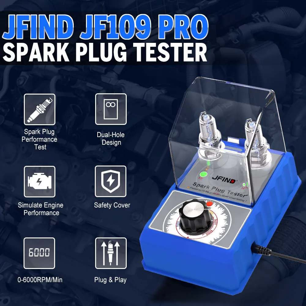 JFIND JF109 Pro Spark Plug Tester 0-6000rpm Work Frequency Auto Engine Ignition Coil Tester Spark Tester Tool for 12V
