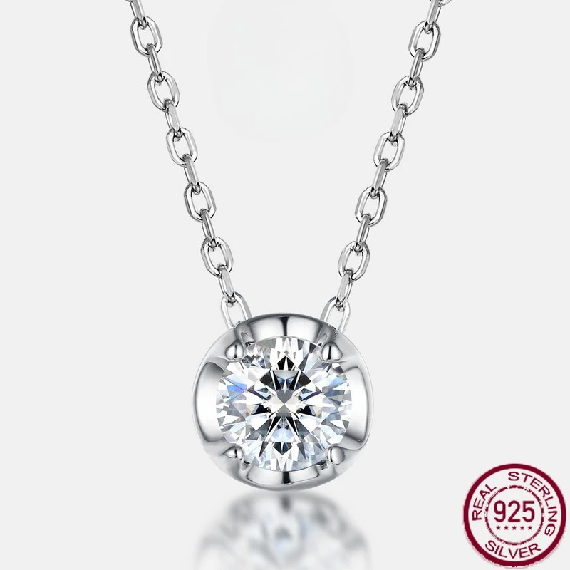 

New S925 sterling silver moissanite necklace, round collarbone chain, wedding jewelry
