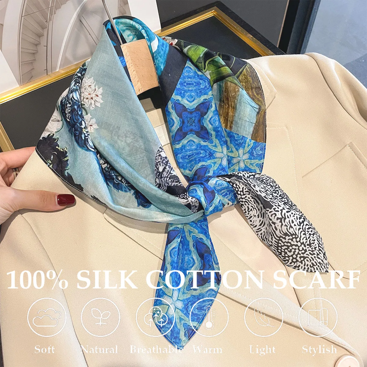 

Новый шарф из 100% натурального шелка 65 см, шарф с квадратным принтом, женский шелковый элегантный универсальный головной убор, сумка, аксессуары для одежды, квадратный шарф