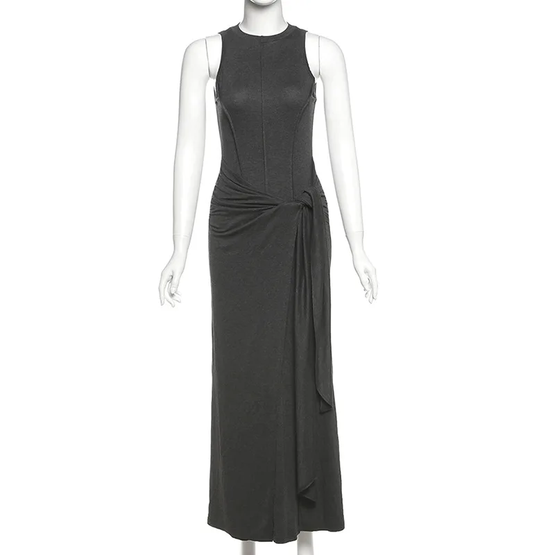 2025 New Design Sense Solid Color Sleeveless Vest Dress Slim Fit Fake Two Long Dress Women Cw06422
