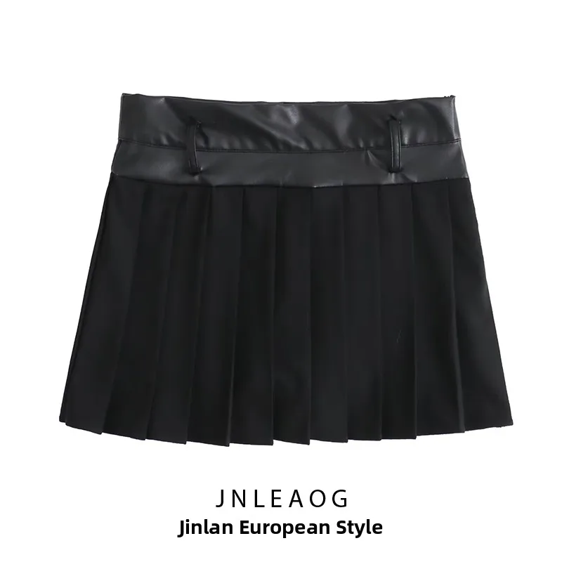 Faionable cuir Patchwork jupe pantalon femmes taille moyenne Stand Fit décontracté loisirs jupes automne nouveau Sle JNLEAOG