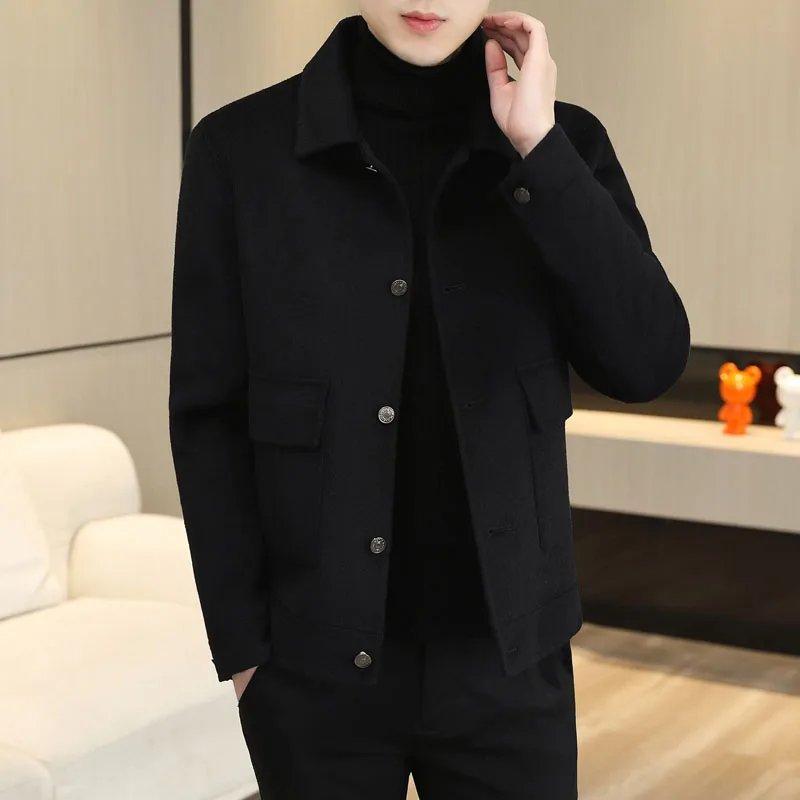 High Quality Autumn and Winter Short Double-sided Fashion Handsome Men\'s 2024 New Hand-stitched Single-breasted Lapel Wool Coat