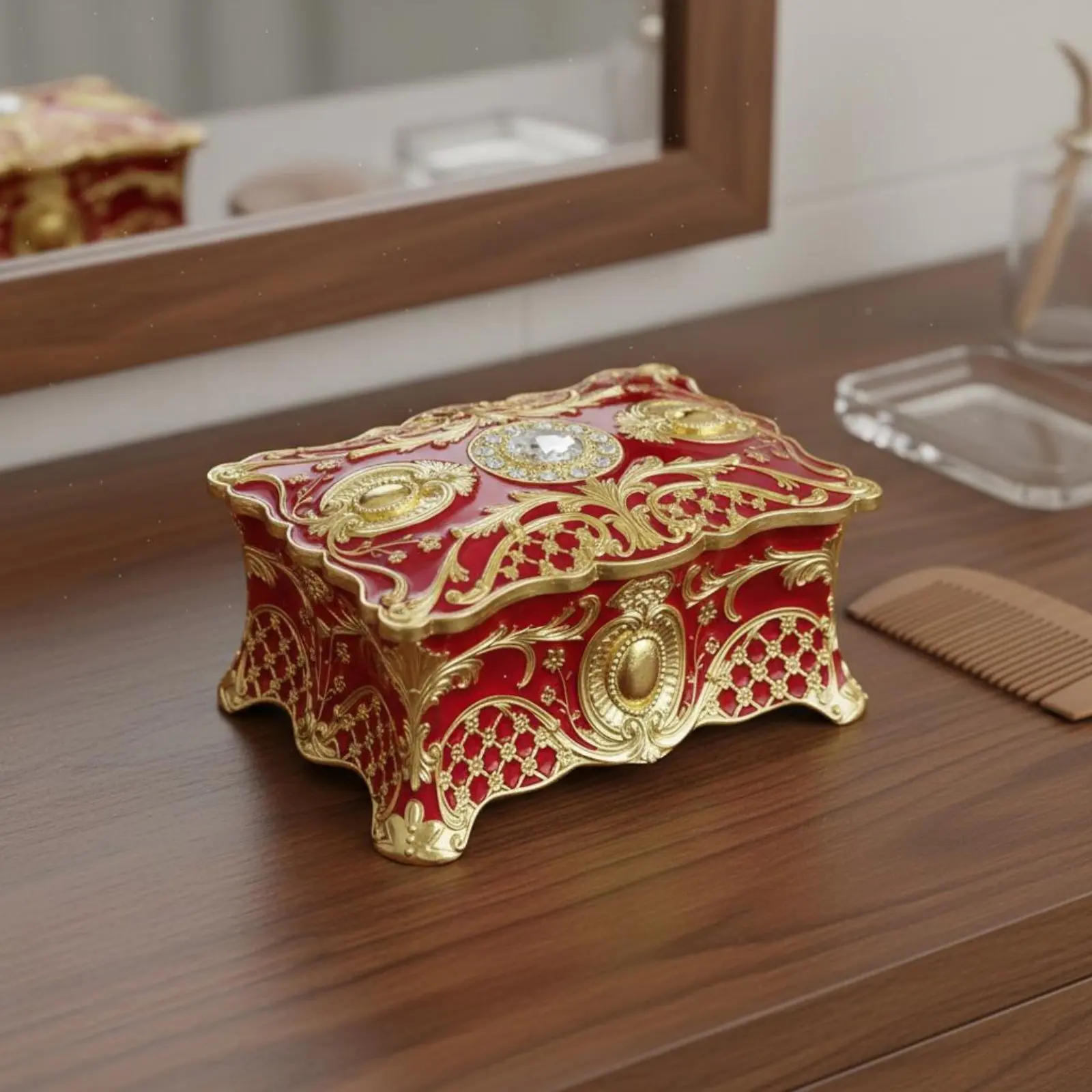 

Винтажная металлическая шкатулка для украшений с плюшевой подкладкой, декоративная шкатулка для хранения с гравировкой, ручная работа, декор для дома