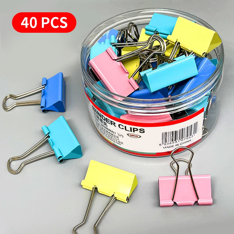 

40pcs 19mm Colorful Dovetail Clip Effortless Binder Clip Long Tail Clip Metal Stainless Steel School Office Learning Supplies