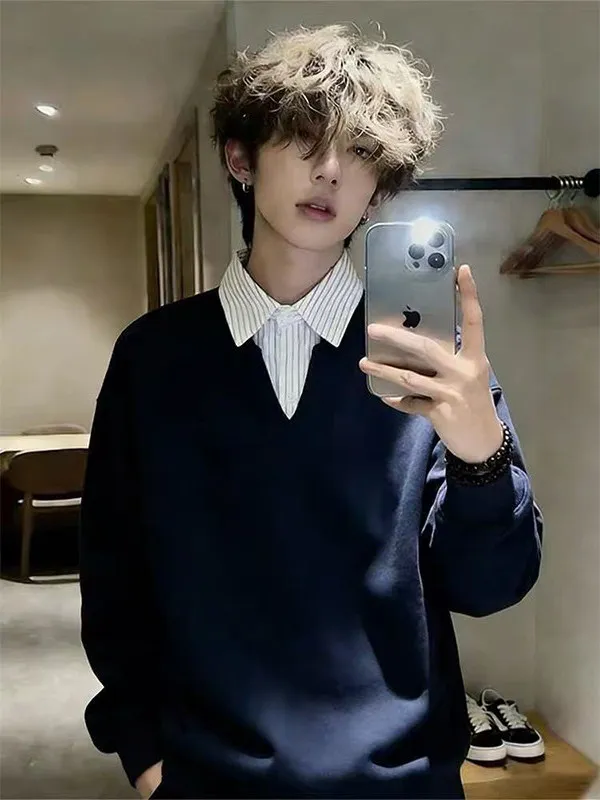 

Мужская толстовка Ou Mumiao Heavyweight с длинным рукавом и воротником, весенняя, в американском и университетском стиле