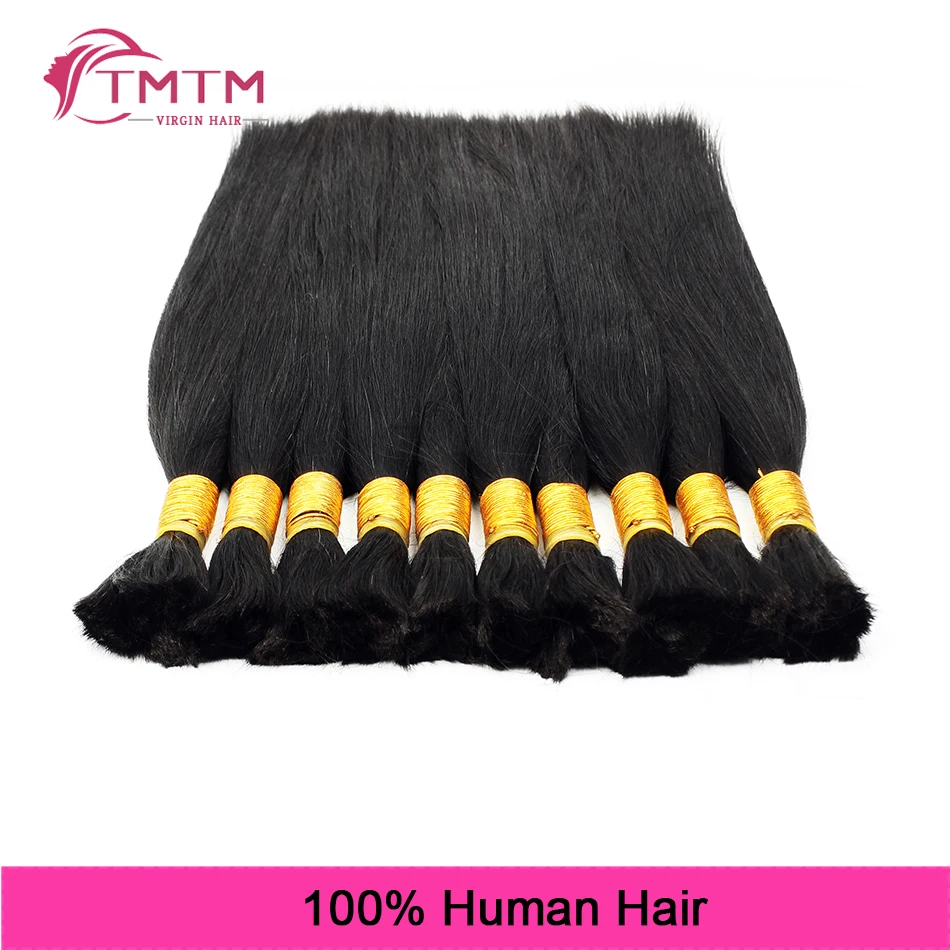 Jet Black Bulk Human Hair For Braiding No Weft Brazilian Straight Remy Human Hair Weaving Off Black Thick End 100G 16-28 Inch