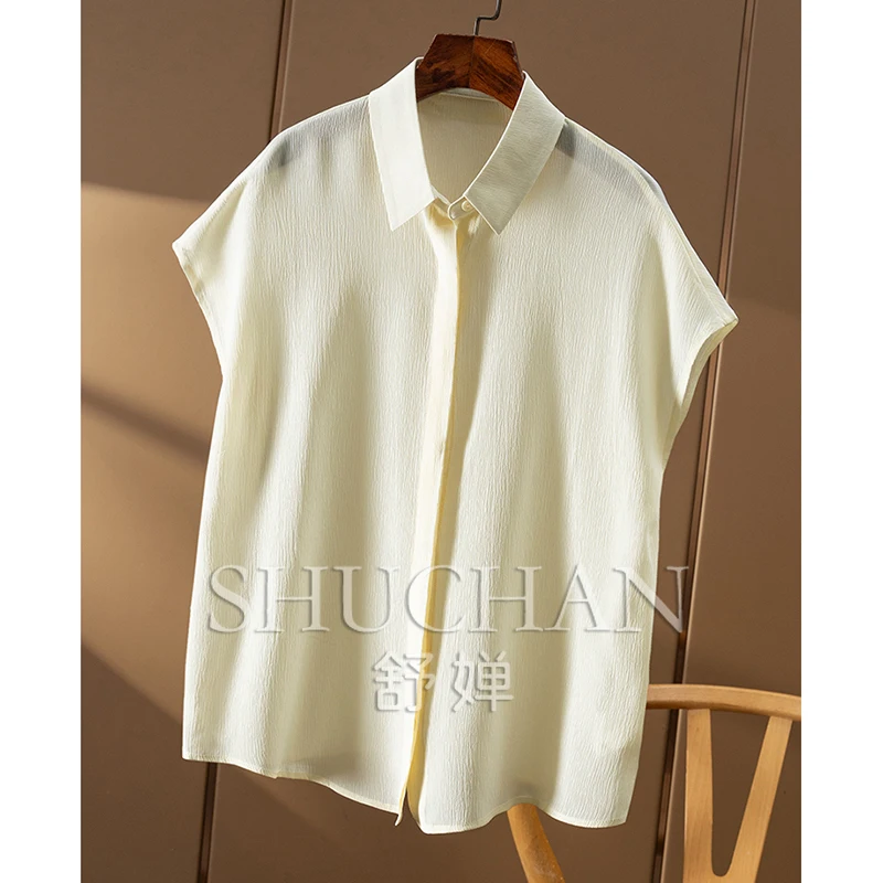 Simple Quality Custom-woven Silk Smooth Crepe Shirt Women 43A5  Blusas De Mujer Bonitas Y Baratas