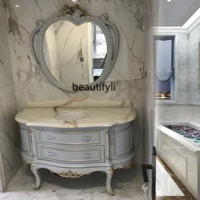 

European bathroom cabinet solid wood washbasin combination marble washbasin floor type