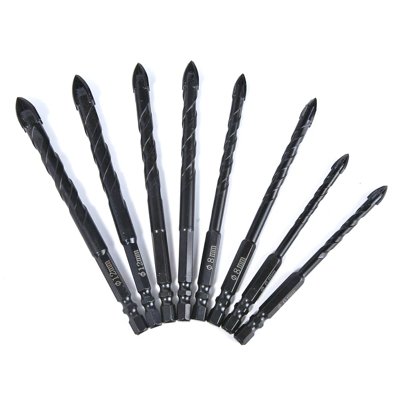 3-12mm 4 Flute Cross Hex Tile Drill Bits Set for Tile Glass Ceramic Concrete Hole Opener Brick Hard Alloy Triangle Bit Tool Kit