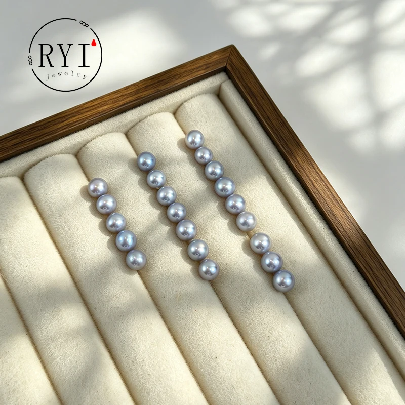 2pcs 5-5.5mm Silver Gray natural Freshwater Pearl Nearly Round Scattered Pearl Necklace Bracelet DIY Jewelry Material