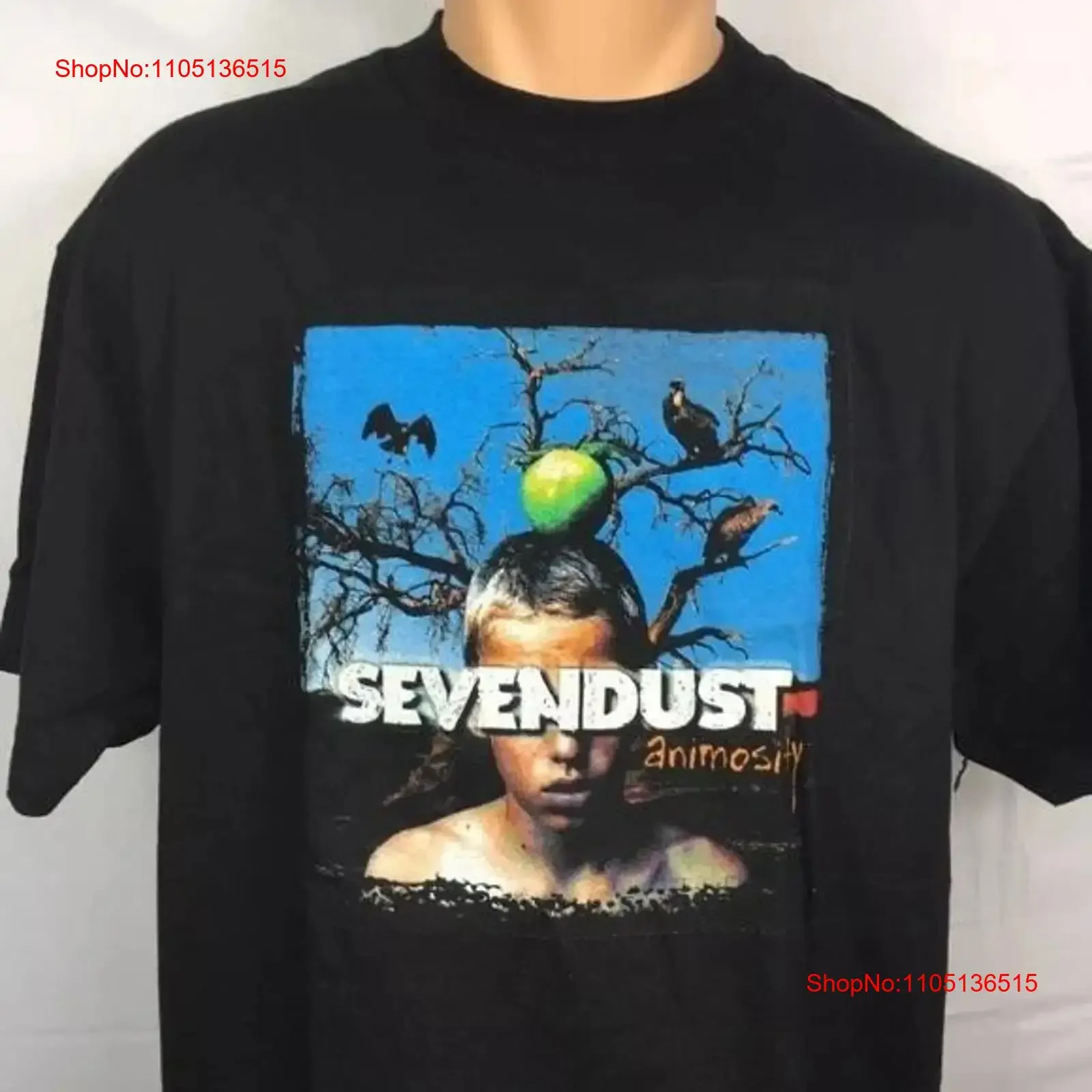 تي شيرت VTG Sevendust قطن أسود جميع المقاسات KH1210 قميص مغسول عتيق للارتداء اليومي مريح ومتعدد الاستخدامات قليلاً
