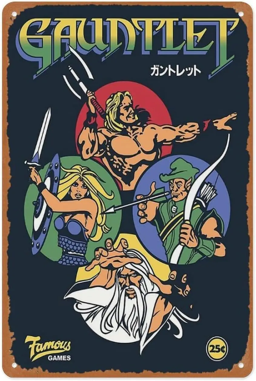 Retro Game Metal Sign - Gauntlet Retro Vintage Arcade Gaming - 8x12 Inch Video Game Wall Art | Console Classic Decor for Ga sign