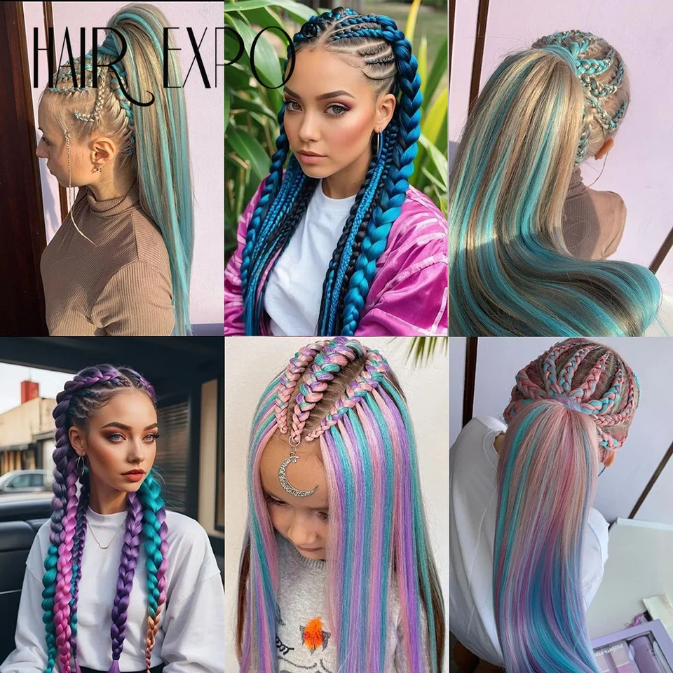 Trenzas fáciles sintéticas de 26 pulgadas, pre-estiradas, coloridas, jumbo, ombre, yaki, largas y lacias 2