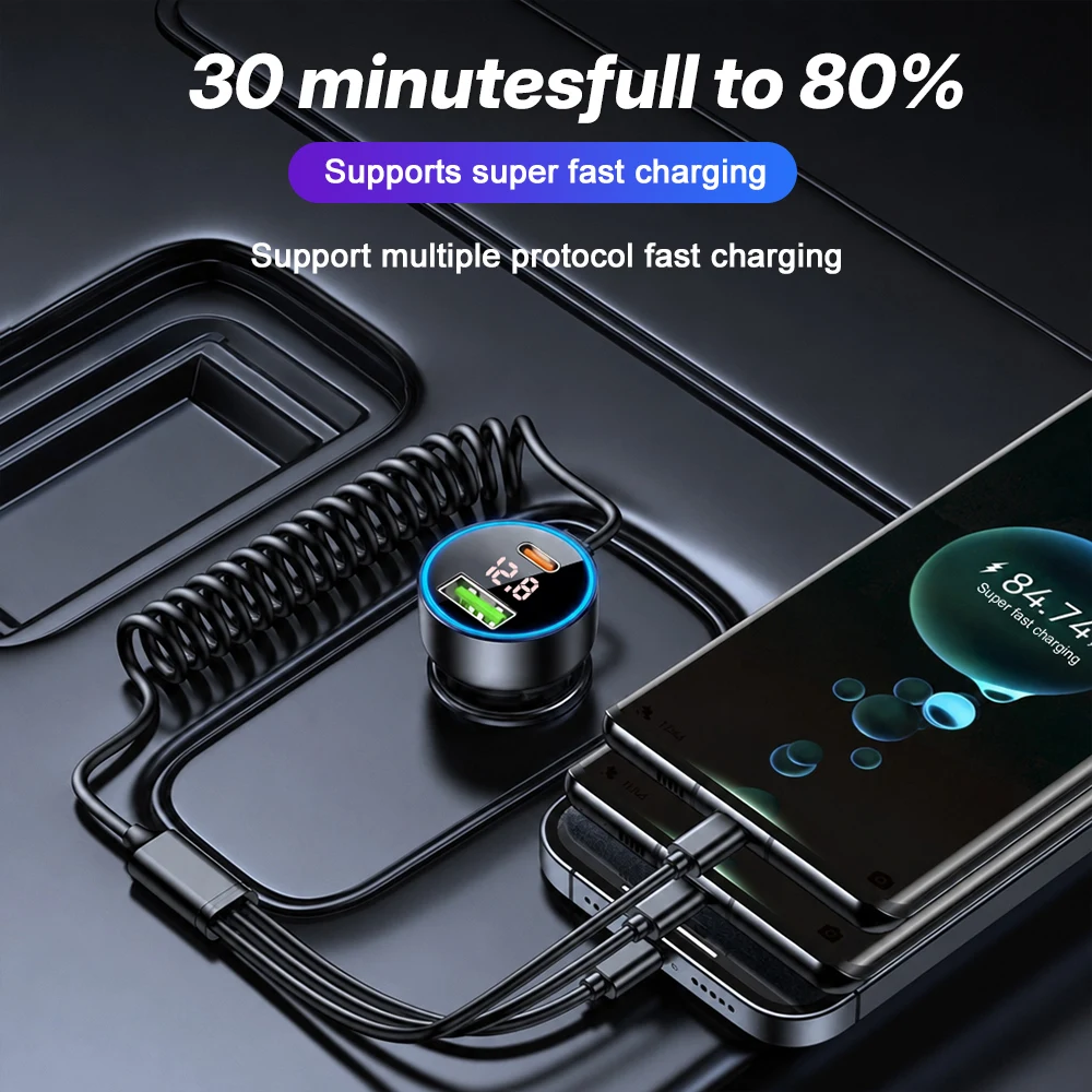 120W Car Charger 5 Ports Fast Charging PD QC3.0 USB C Car Phone Charger Type C Adapter in Car For iPhone 17 18 Pro Max Samsung view 5