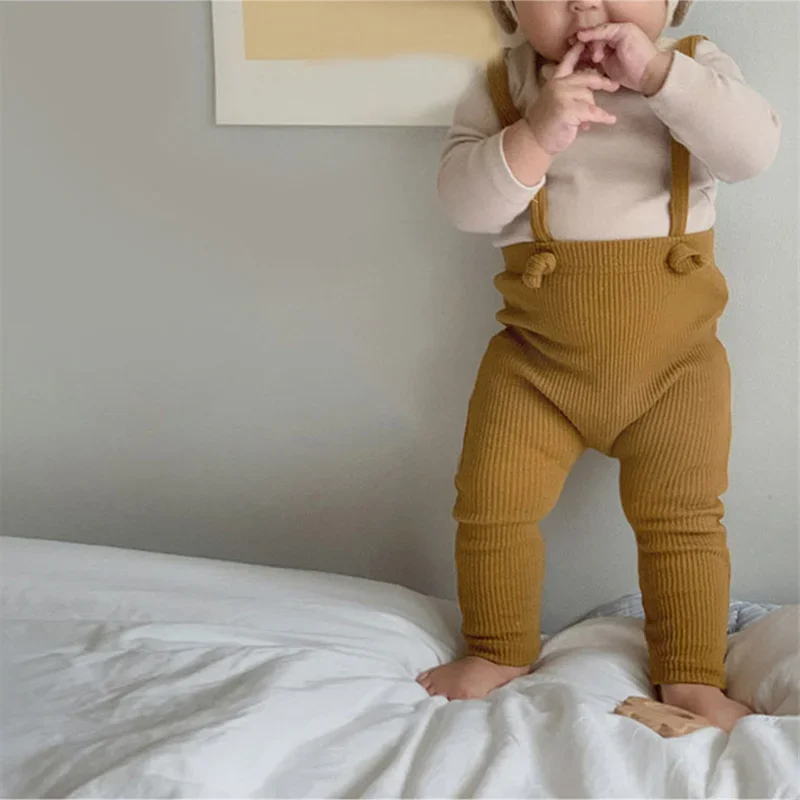 Newborn Baby Leggings Cotton Solid Color Pants for Boys Girls Baby Strap Pant