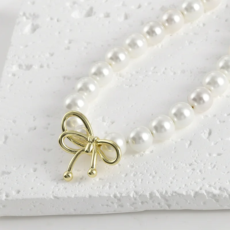 14k Real Gold Color Retention Sweet Cool Bow Inlaid Zircon Pearl Pendant DIY Handmade Bracelet Necklace Accessories