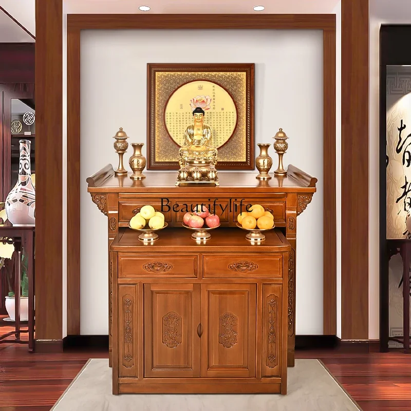 

yj5Red walnut solid wood table Buddhist platform household incense case living room Buddhist cabinet