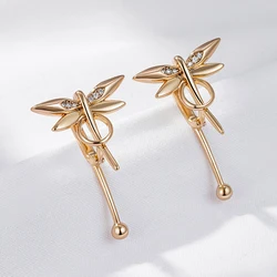 Wbmqda New Glossy Dragonfly Dangle Earrings For Women 585 Rose Gold Color Natural Zircon Setting Simple Trendy Jewelry Gifts