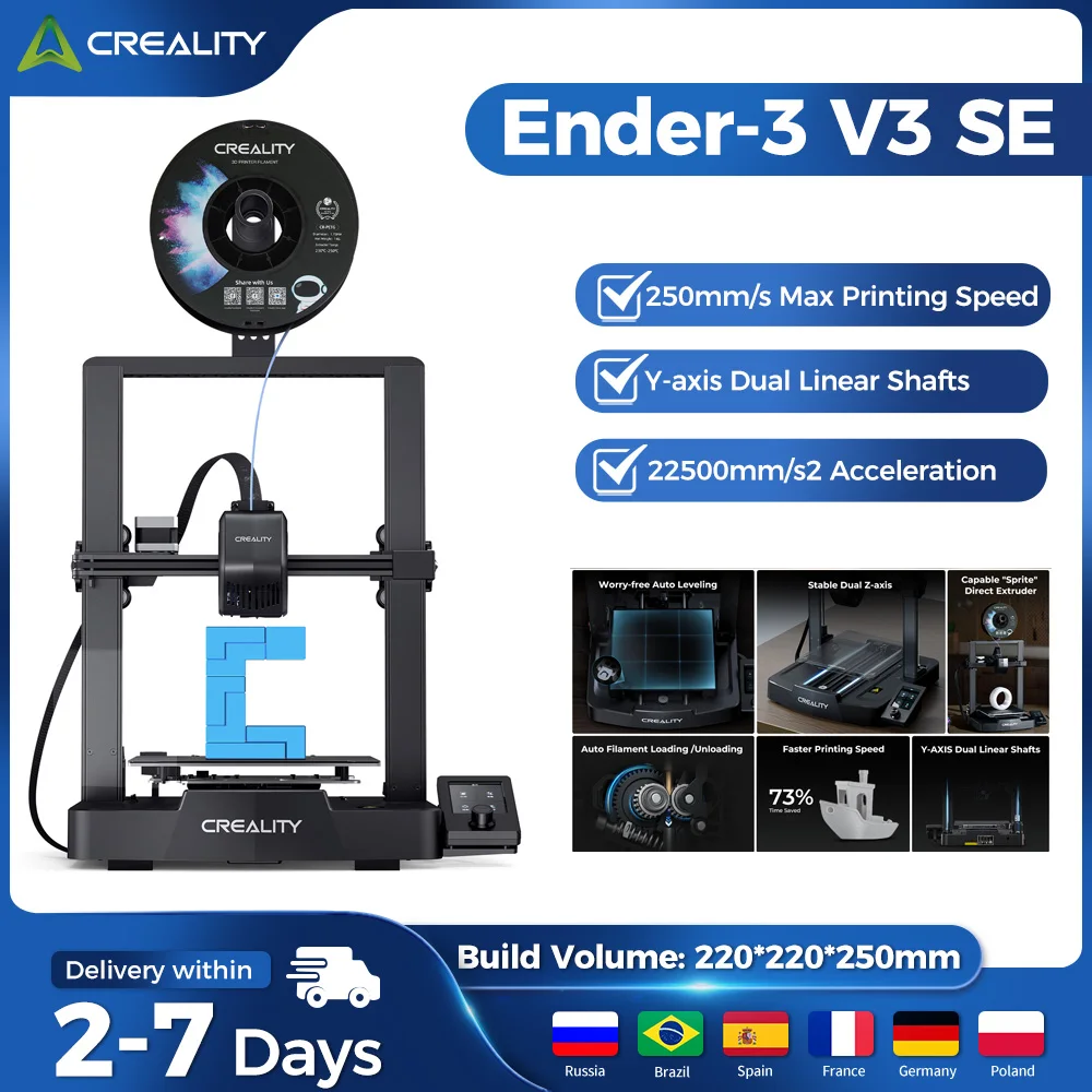 طابعة Creality Ender 3 V3 SE ثلاثية الأبعاد 250 مم/ثانية CR Touch Auto Leveling Sprite Extruder Dual Z-Axis & Y-Axis Auto Filament Loading
