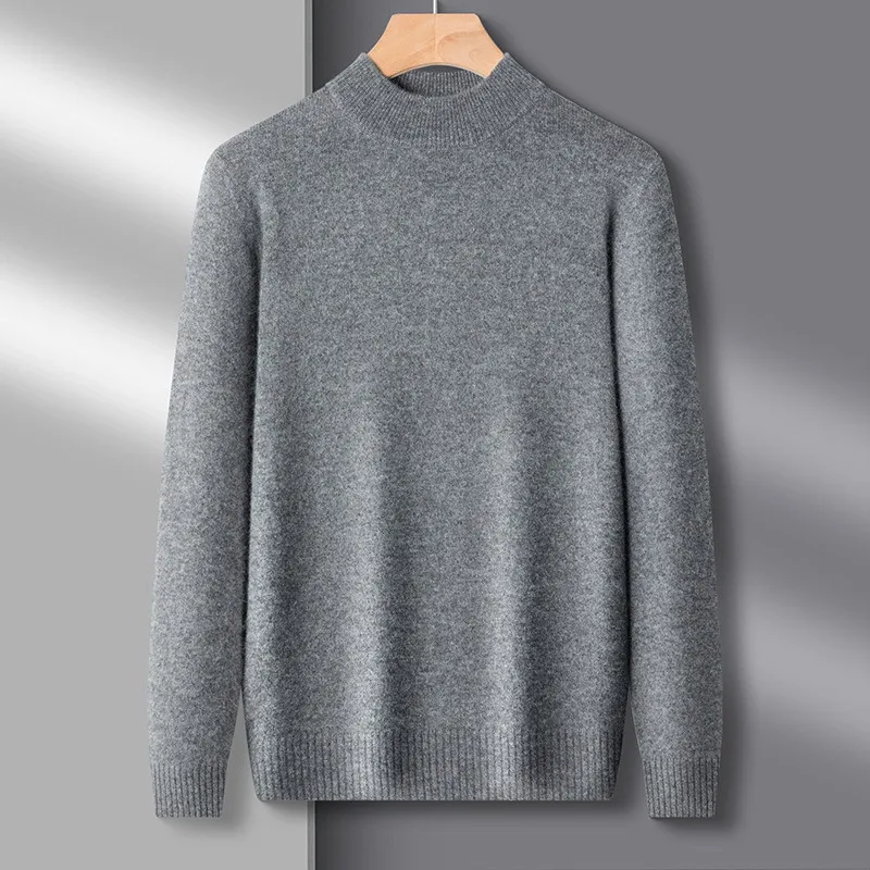 Men's Clothing Cashmere Sweater Half High Collar Autumn Spring Male Pullover Knitted Warm Korean Popular Clothes Tops