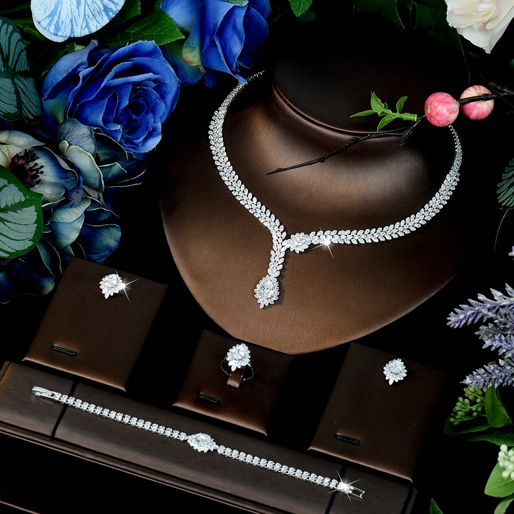 Unique Exquisite Design Sense 4-Piece Necklace and Earrings Women's Light Luxury Jewelry Wedding Bridal Travel Daily Gift S-1246