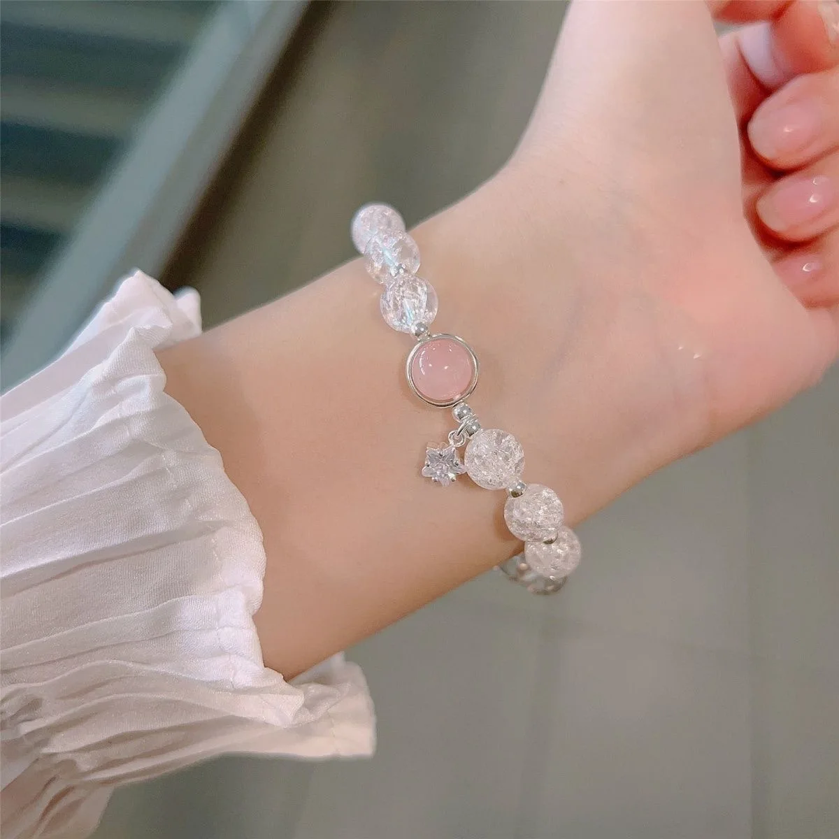 2/5PC Ins Style Star Crystal Bracelet Niche Ice Transparent Peach Blossom Light Luxury Advanced Fashion Women Jewelry