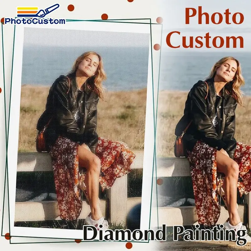 Image of PhotoCustom Diy Diamant Malerei Passen Sie Ihr eigenes volles rundes/quadratisches Diamant Stickerei Familienfoto Strass Bilder Home D an