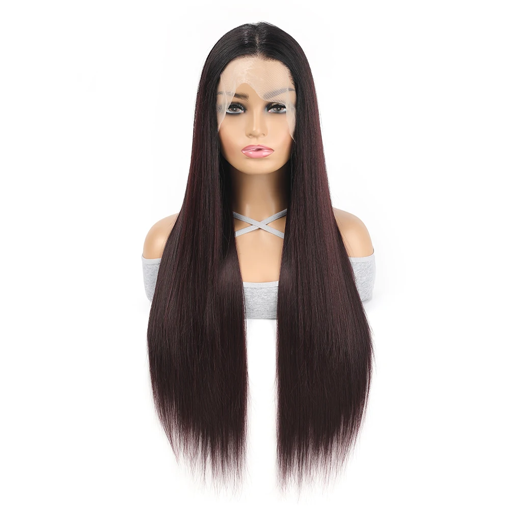 

Dark Brown Synthetic 13x4 Lace Front Wig Long Straight Chocolate Brown Lace Front Synthetic Wig Pre Plucked Natural Hairline