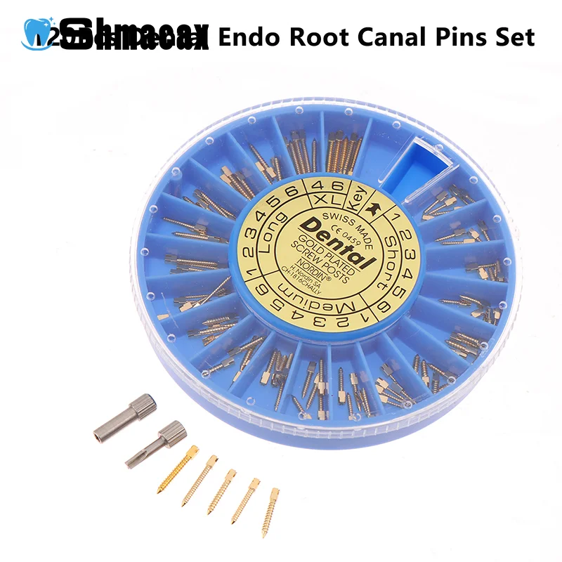 

120pcs/box Dental Endodontic Conical Screw Post Root Canal Pins Thread Gold Plated Material Dentist Treatment Materials