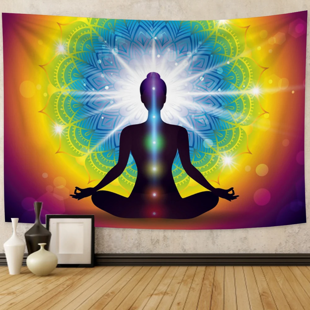 Indian Buddha Meditation 7 Chakra Tapestry Wall Hanging Datura Background Cloth Psychedelic Yoga Carpet Bohemian Home Decor