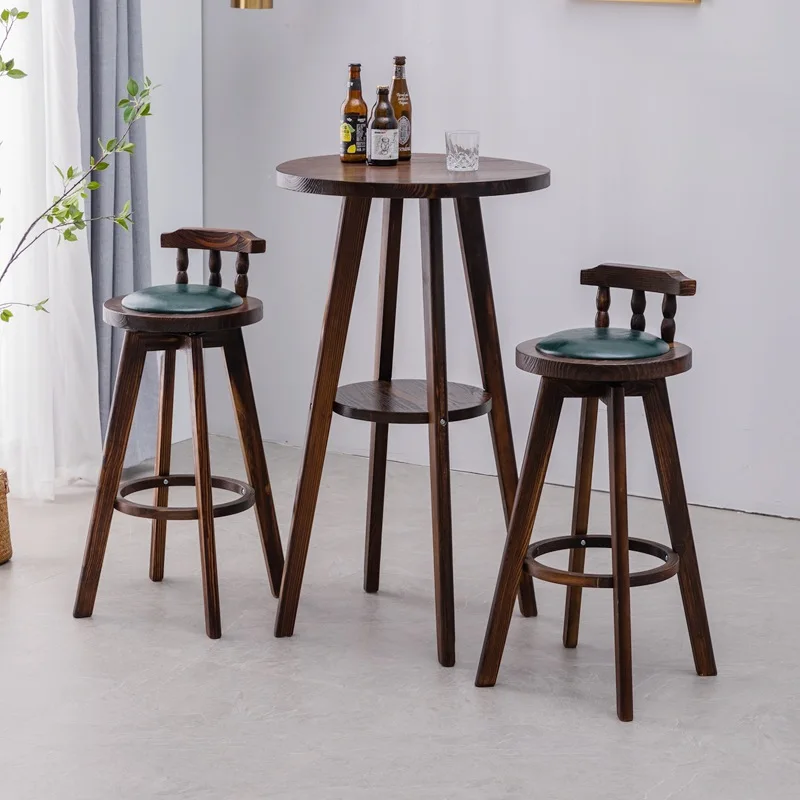 

Leisure Round Bar Table Balcony Window Bar Table and Chair Combination Cafe Small High Table Household