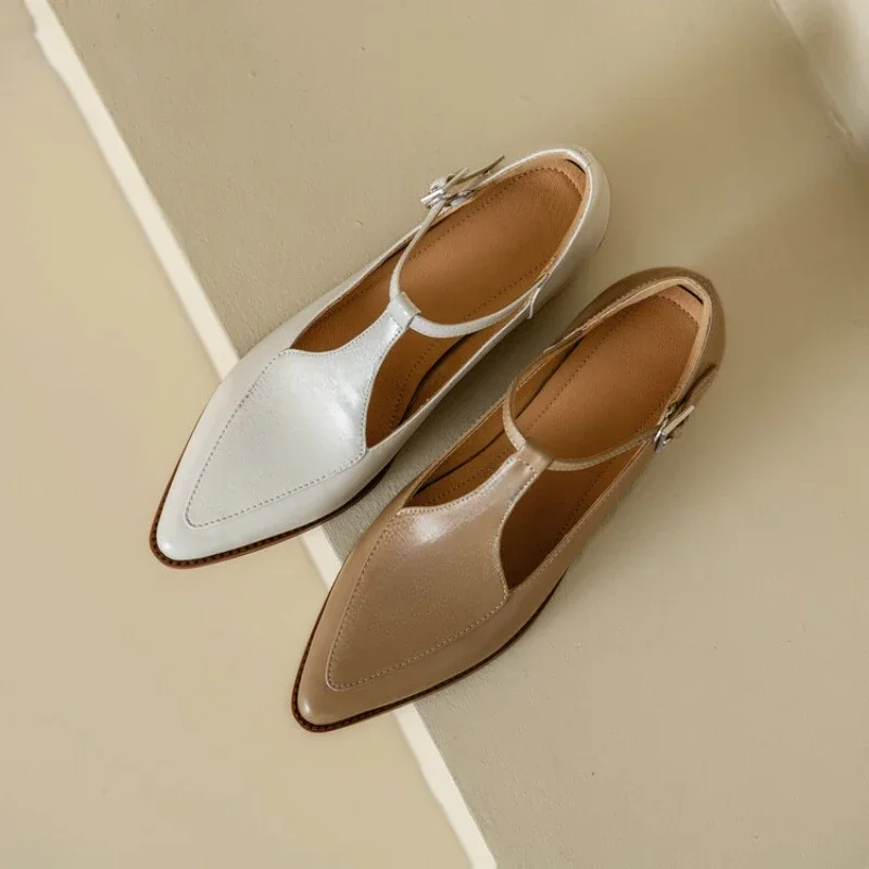 

Retro pointed small leather shoes, spring 2024 new fashion casual loafers, women's buckle, single shoes