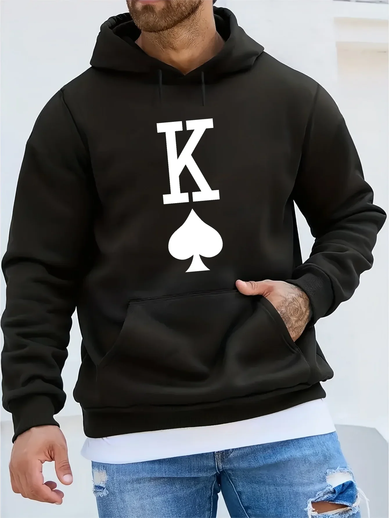 King of Spades Print Hoodie, Cool Hoodies for Men, Men\'s Casual Graphic Design Pullover Hooded Sweatshirt with Kangaroo Pocket