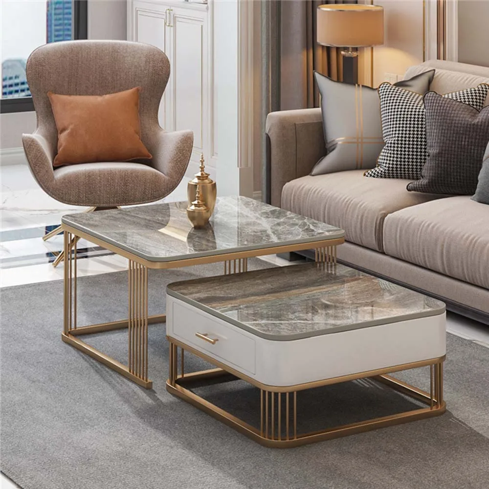 Square Low Coffee Table Storage Drawers Living Room Modern Table Household Son Mother Combination Rock Plate Furniture Simple