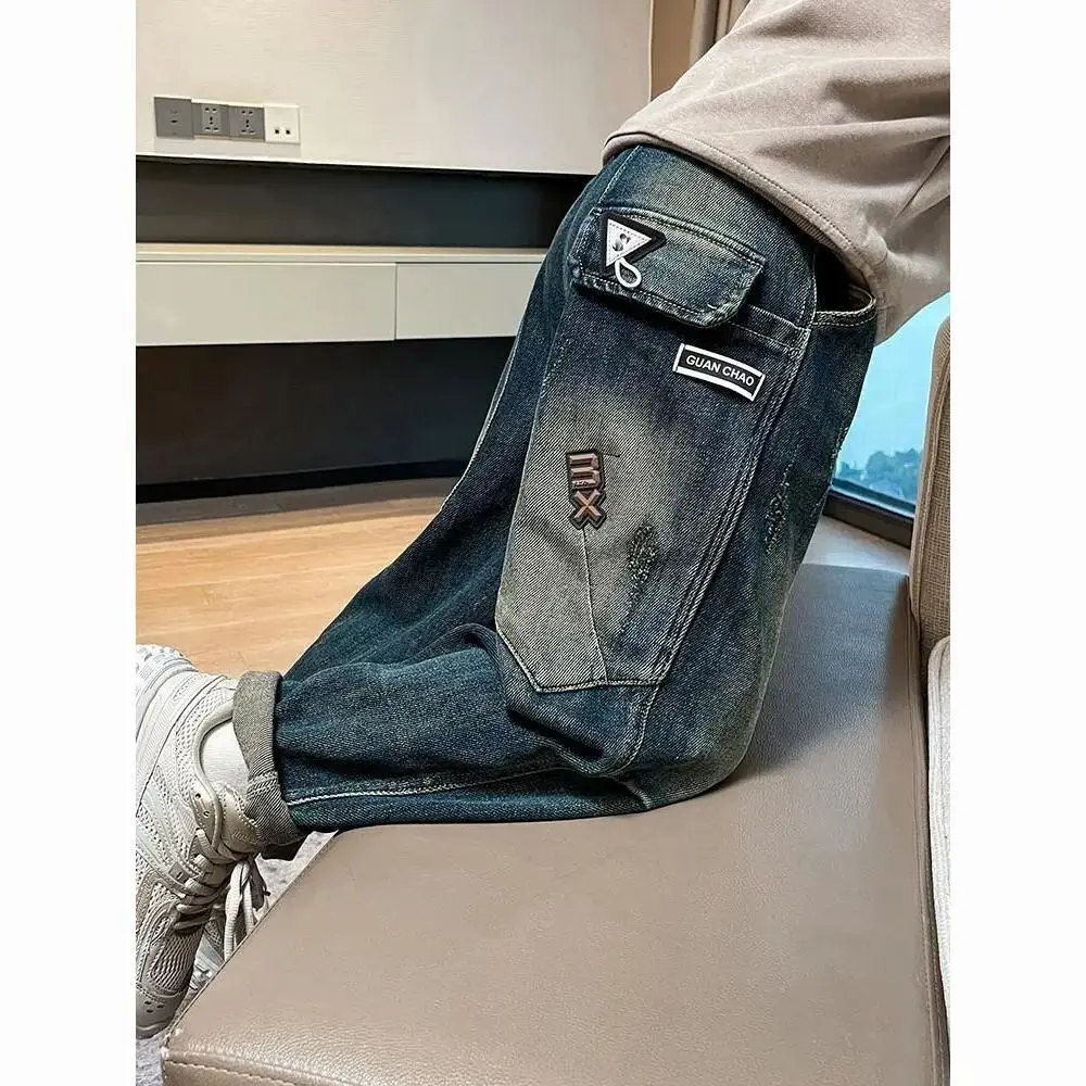 

Children's Jeans Spring and Autumn 2024 New Boys' Straight leg Jeans Medium and Large Boys' Spring Loose Casual Pants