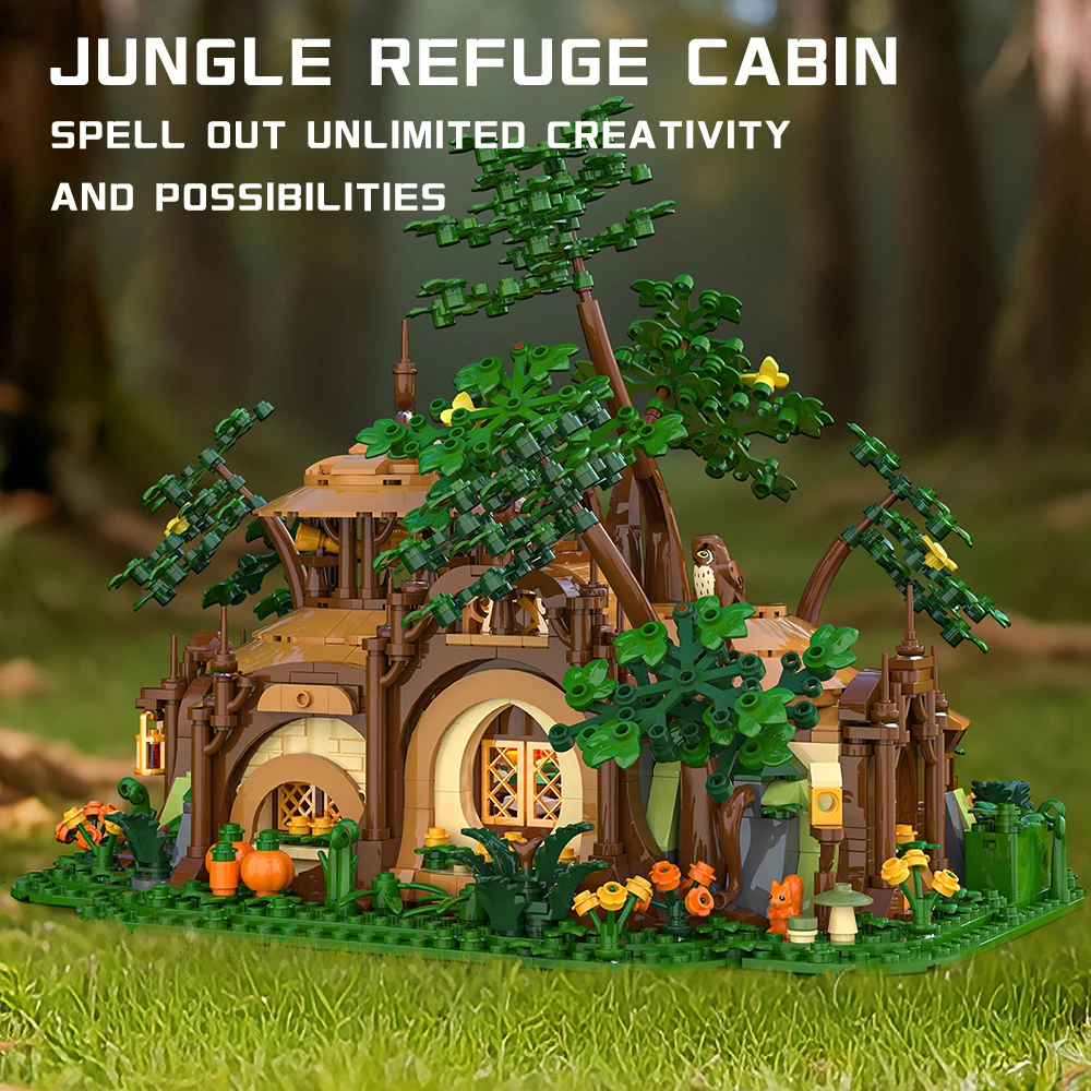 

Hyper-Detailed Jungle Woodland Shelter Building Blocks Giant-Scale Difficulty Assembly Collectible Architectural Model For Gifts