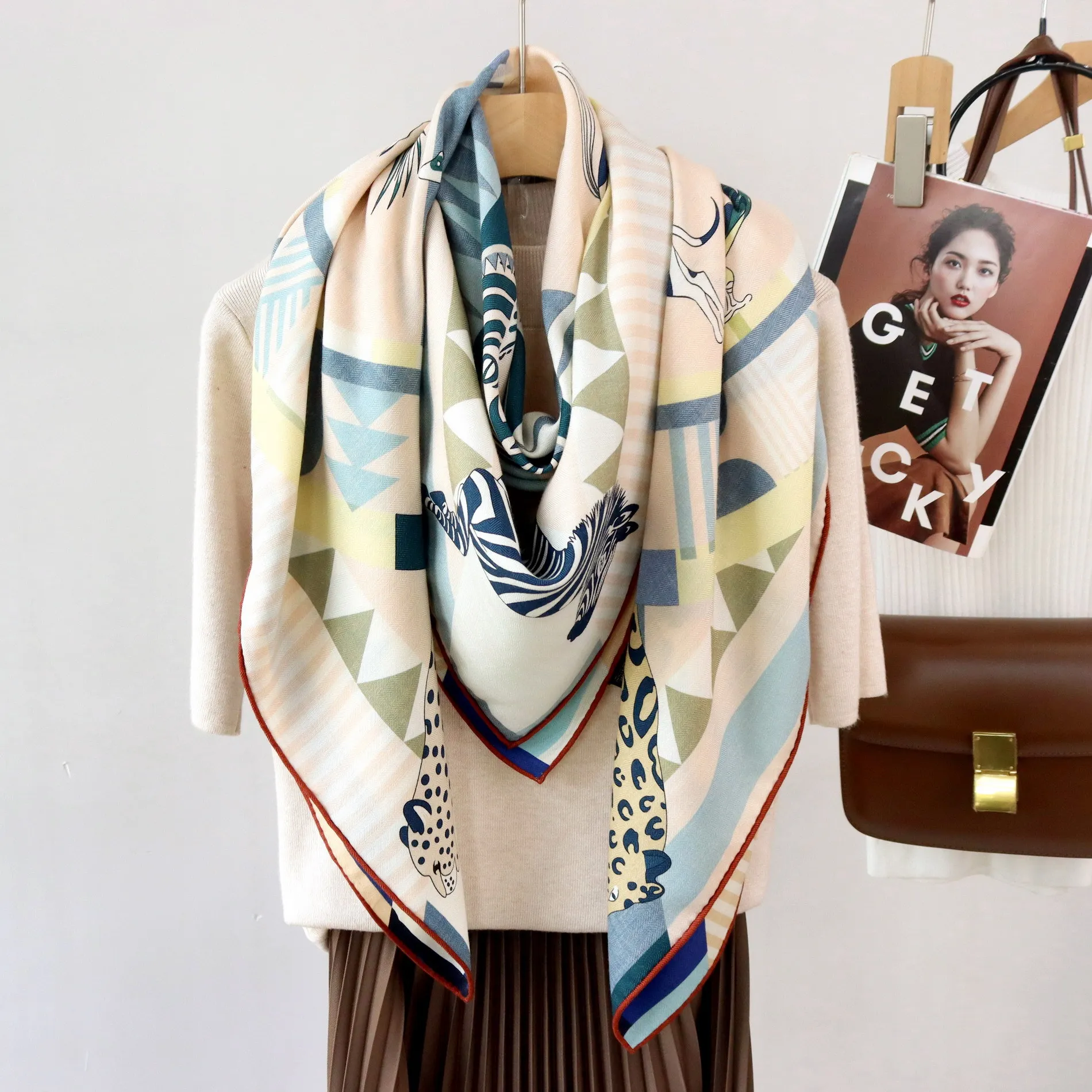 

Шарф-пашмина женский двусторонний из 30% шелка и 70% кашемира, теплый, мягкий, оверсайз, для зимы