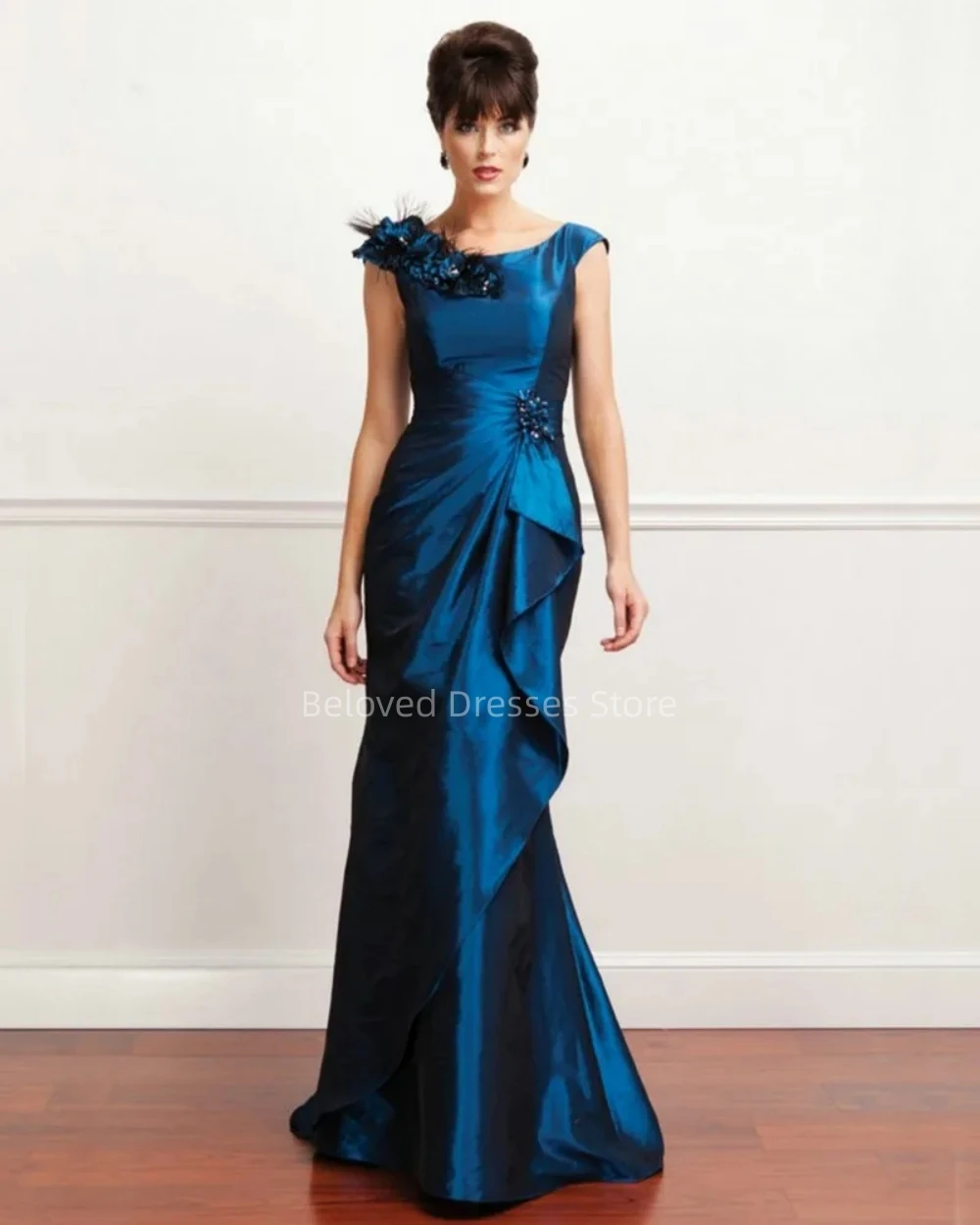 

Elegant Blue Mermaid Evening Gowns With Floor-Length Cap Sleeves Formal Occasion Dresses Vestidos Para Mujer Elegantes Y Bonitos