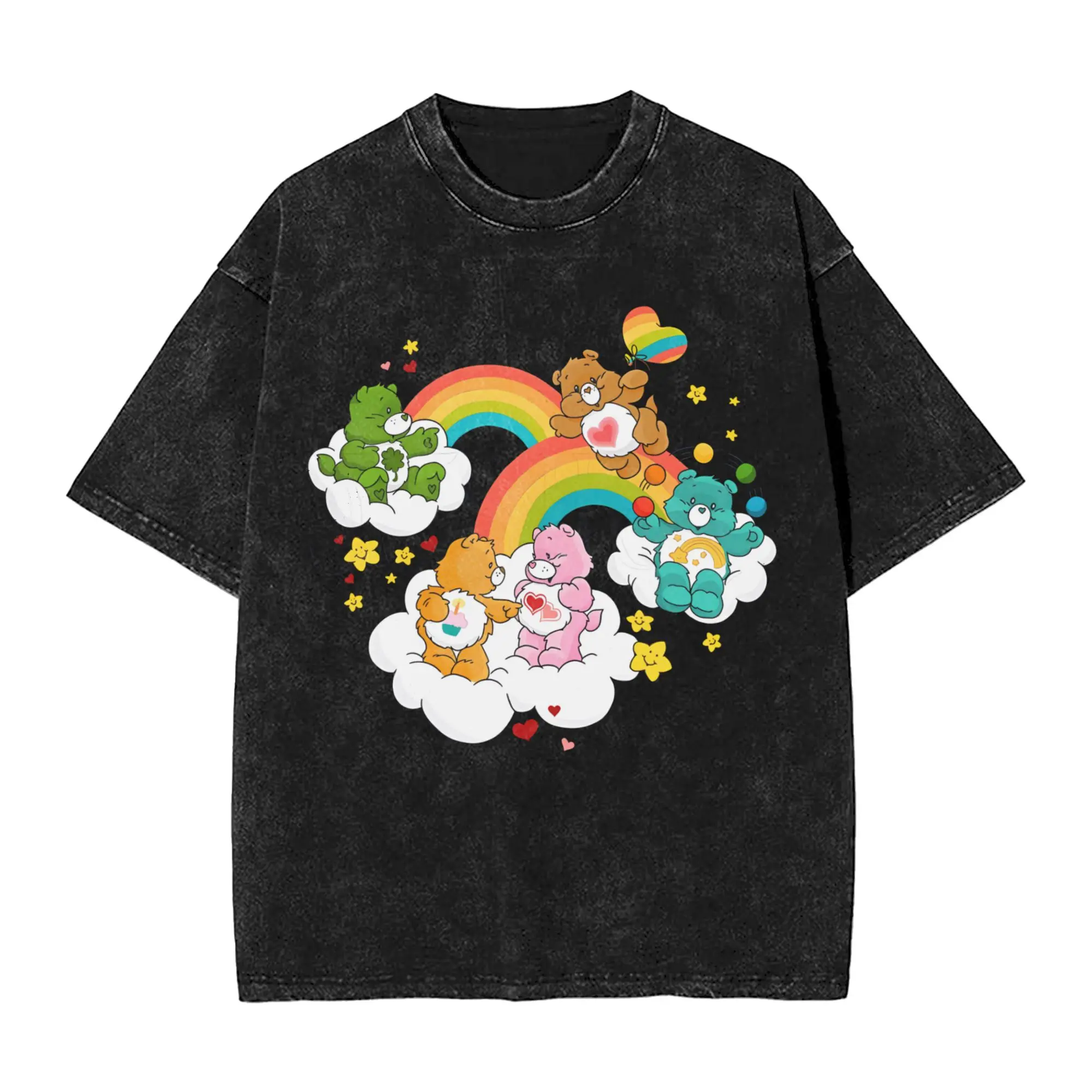 

Мужские футболки Care Bear Rainbow, летние футболки Y2K, забавная футболка с короткими рукавами и круглым вырезом, футболка с принтом Харадзюку, Лидер продаж