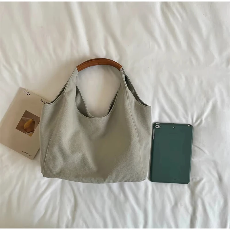 Koreanische Einfarbige Canvas-Handtasche mit Henkel, Damen-Schultertasche mit Großer Kapazität, Leichte Reise-Shopper-Tasche für den Täglichen Arbeitsweg – Detail 5