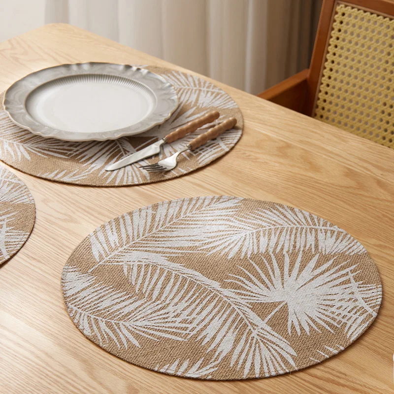 1/4pcs New Design Jute Natural Color Round Jute Placemats Heat Insulation