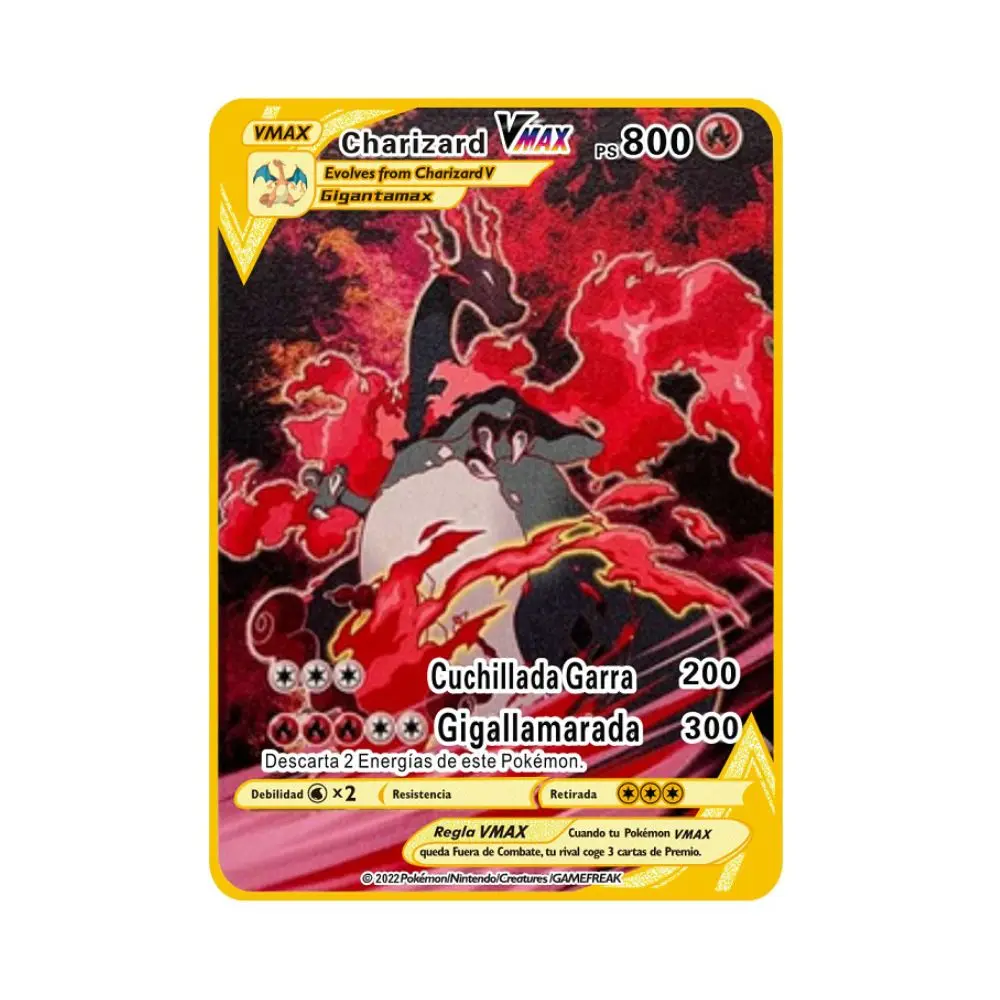 Spanish Pokemon Metal Card Pokémon Letters V VMAX Charizard GX Pikachu cartas pokemon español Collection Gold Cards Kid Toy Gift