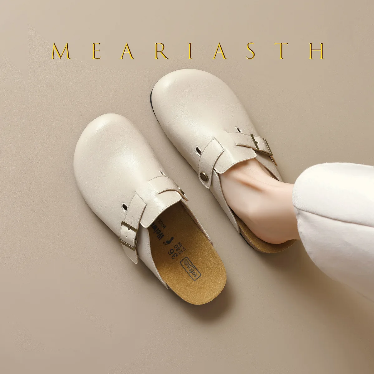 

New Buckle Closed Toe Cork Slipper Casual Women mule Solid Color Beach Outside Non-slip PU Leather Slides womens shoes