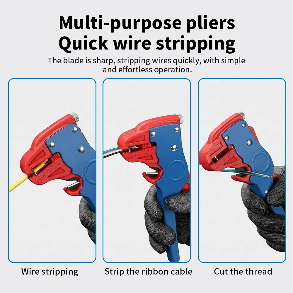 Multi-function Electrician Pliers: Auto Wire Stripper (0.2-6mm), Flatwire Cutter, Crimping Tool with Length Adjustment for Termi