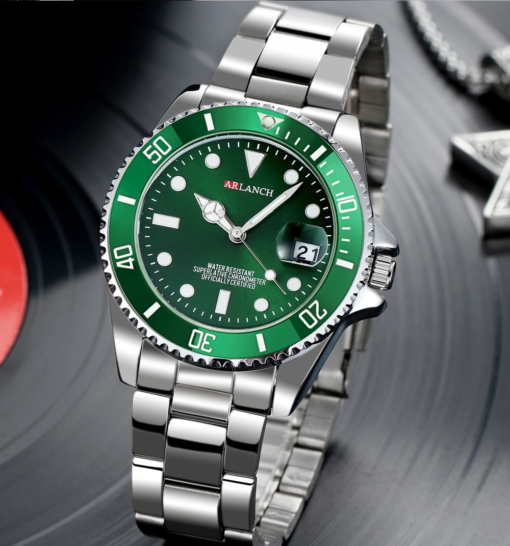 Business-Edelstahluhr 40mm Klassische Rot-Blaue Kreis-Taucheruhr mit Vergrößerungsglas und Kalender Quarzuhren montre homme – Detail 2