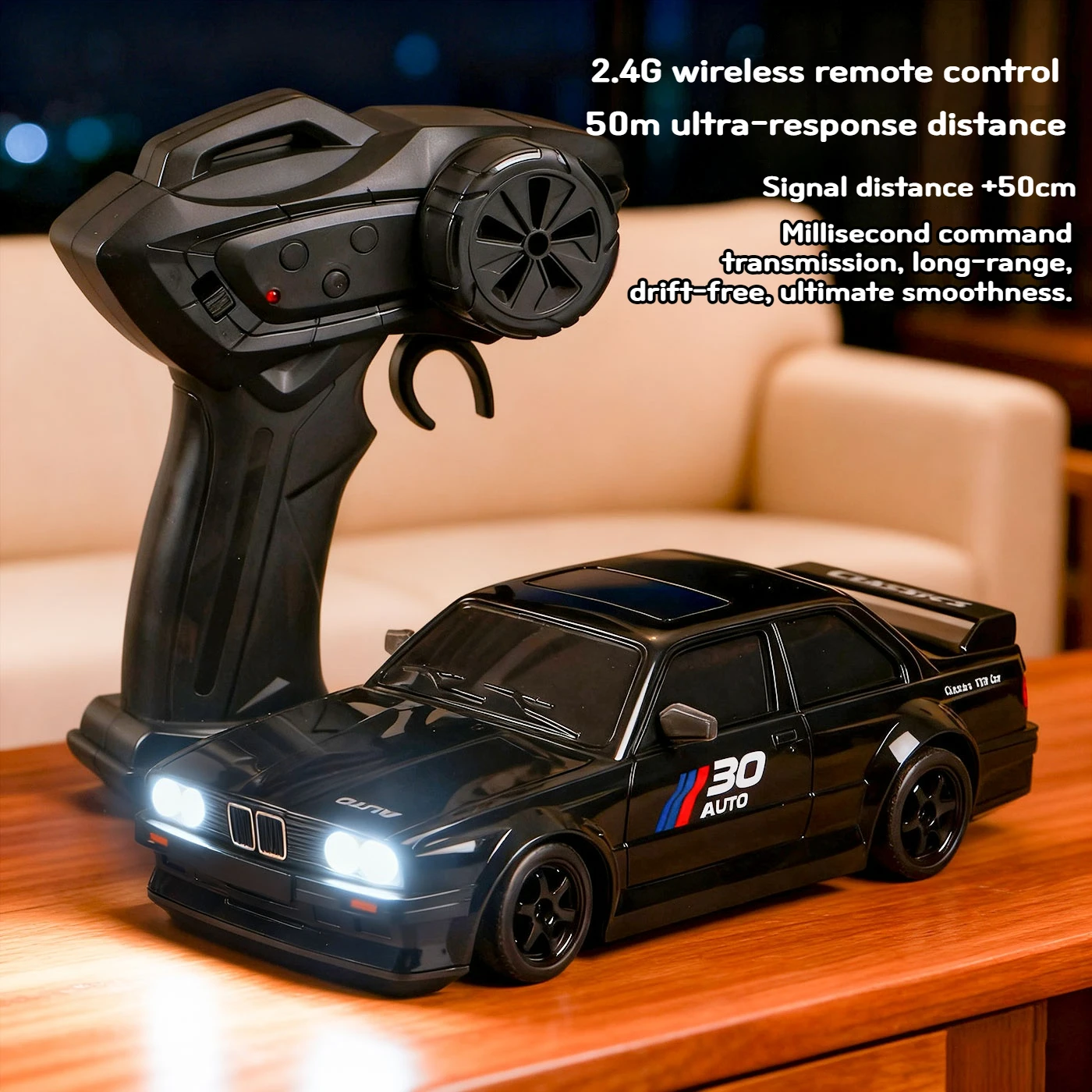 

1:24 Scale Model Cars - Four-wheel drive RC high-speed vehicle, 2.4G remote control racing car, retro BMW E30 model toy car