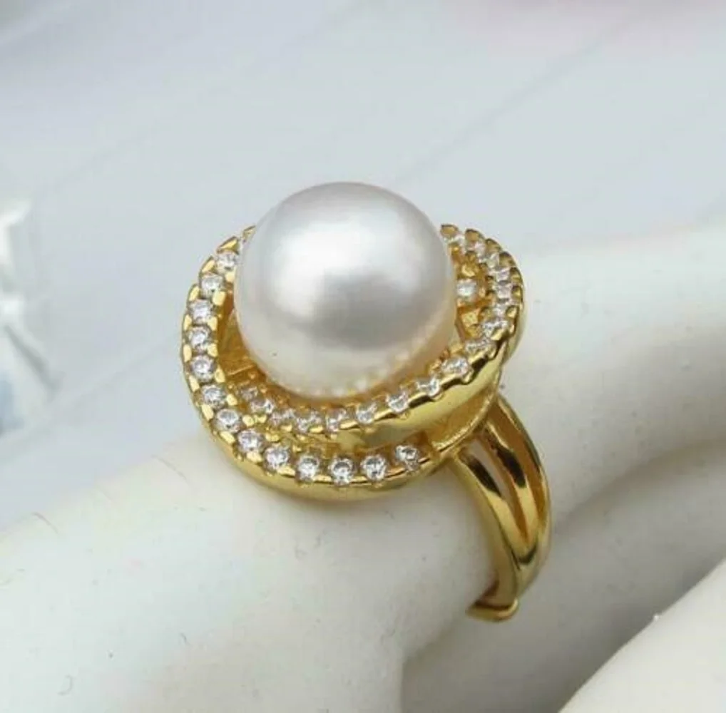 Charming AAA++11-12mm Akoya White Rivet Pearl Ring Size Adjustment 925s 12-13mm