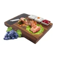 Acacia Wood Charcuterie Board With Drawer Stainless Steel Cutlery Set Ceramic Bowls