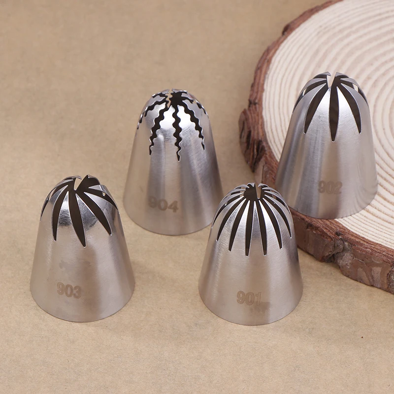 1/4Pcs 901 902 903 904 Stainless Steel Large Size Close Star Piping Nozzle Cream Icing Tips Cake Fondant Kitchen Baking Tool