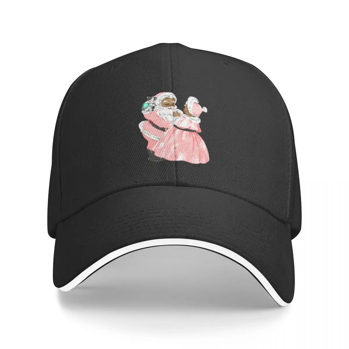 black santa and mrs claus blush pink vintage christmas dance Baseball Cap Rugby New In The Hat Sunhat Hats Man Women's